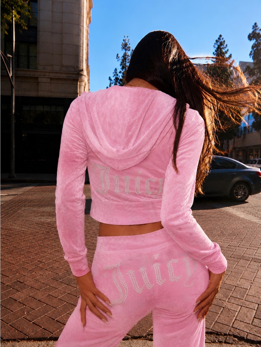 NWT JUICY COUTURE PINK VELOUR SMALL BLING TRACK SET - Picture 10 of 16